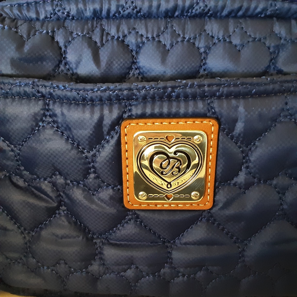 Brighton Quilted Navy Crossbody Tan Trim & Heart Charm - Picture 8 of 11